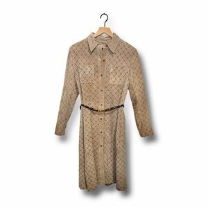 Wilsons Leather| Vintage Suede Button-up Belted Dress Jacket | Tan | Size L